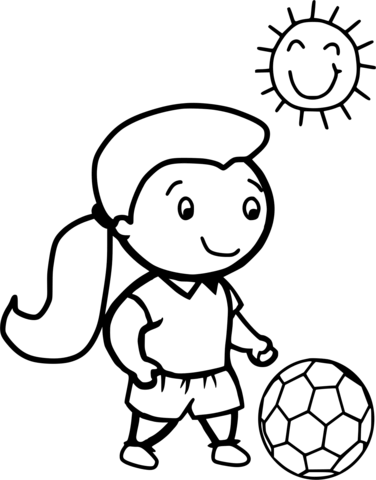 Girl Playing Soccer Coloring Page